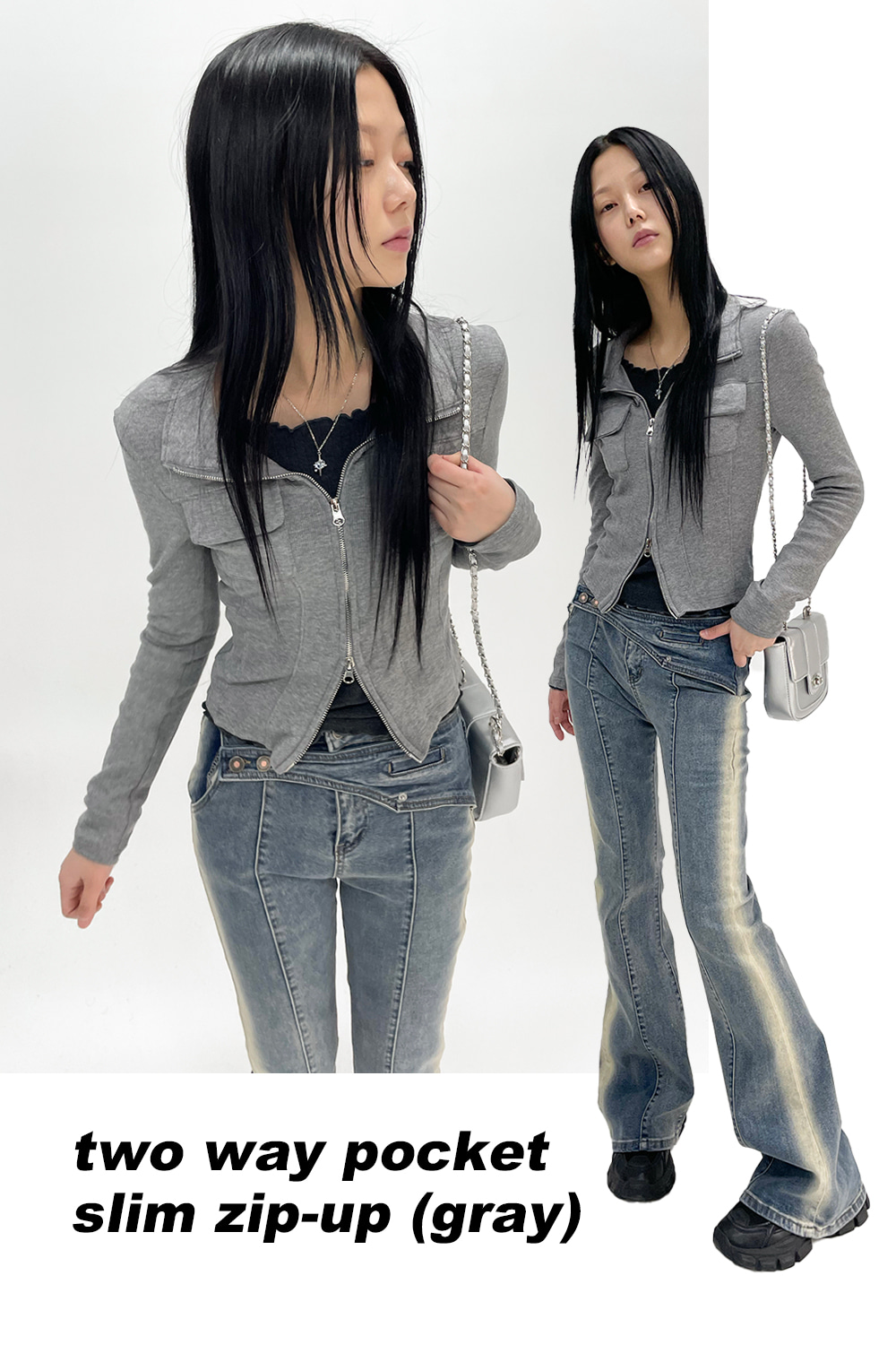 two way pocket slim zip-up (gray)