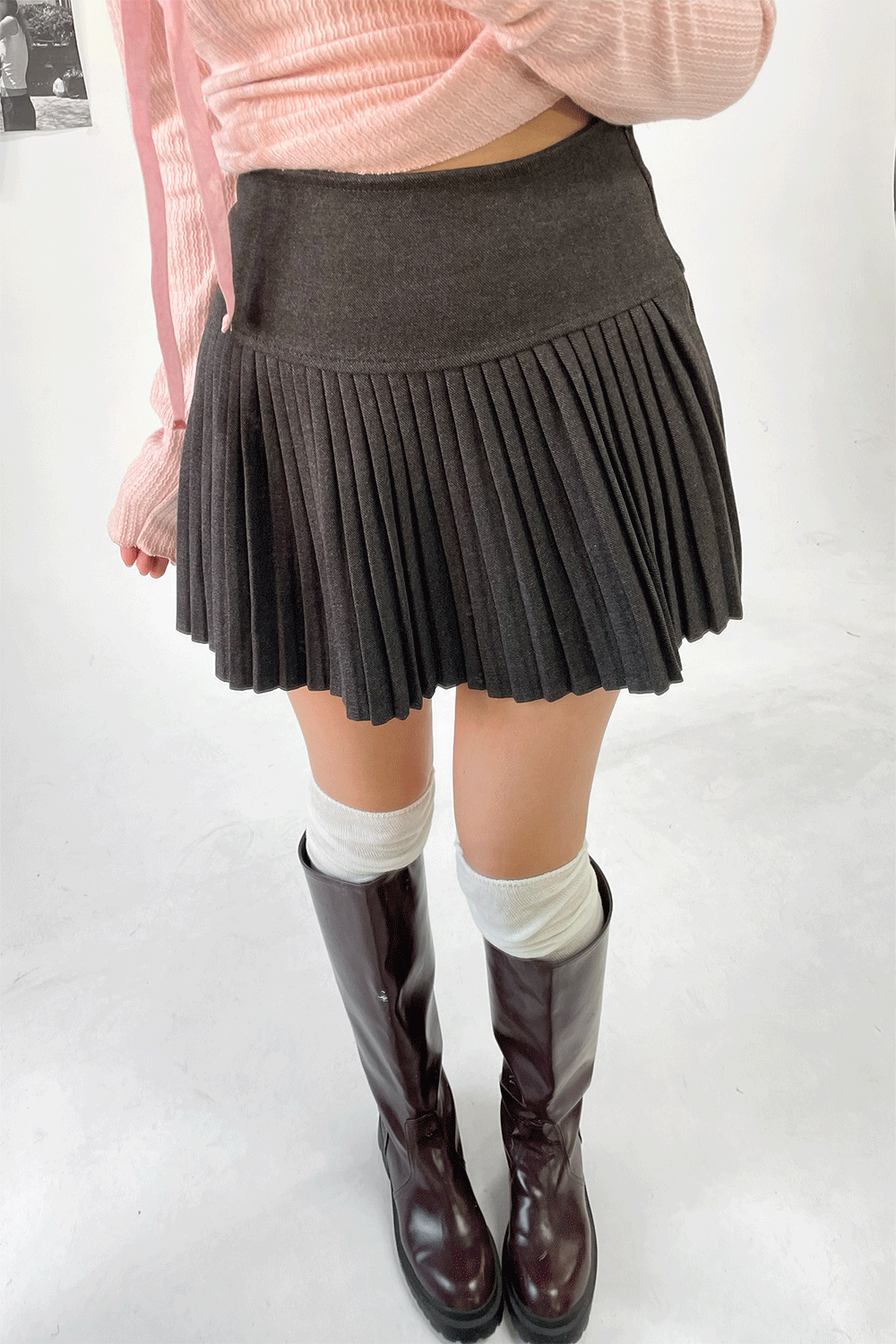 neat wool pleats mini skirt (3colors)