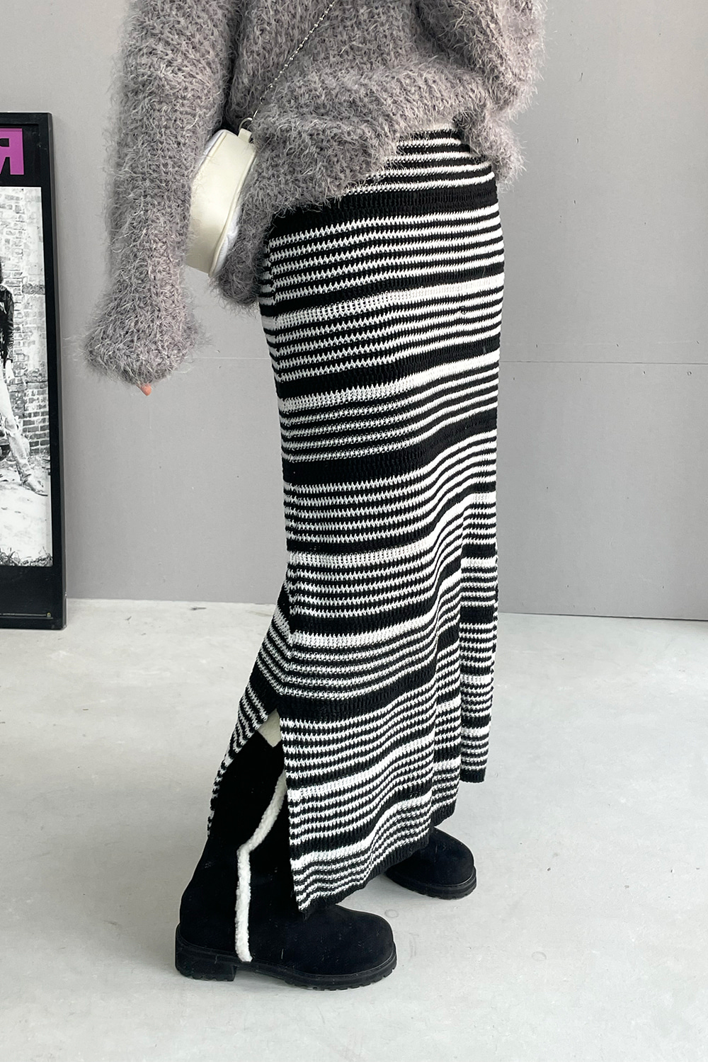 stripe slit long knit skirts