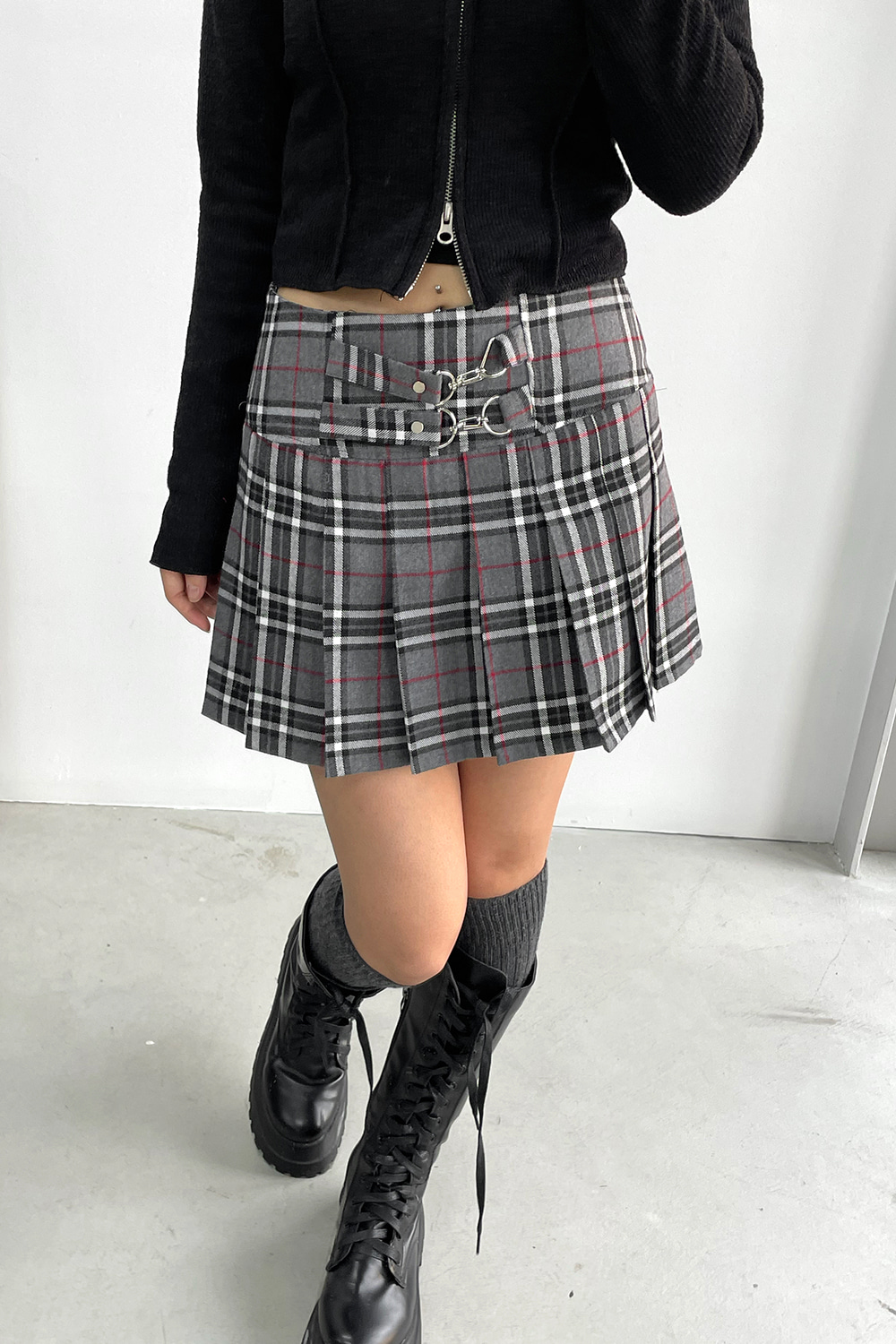 chain point check mini skirts (2colors)