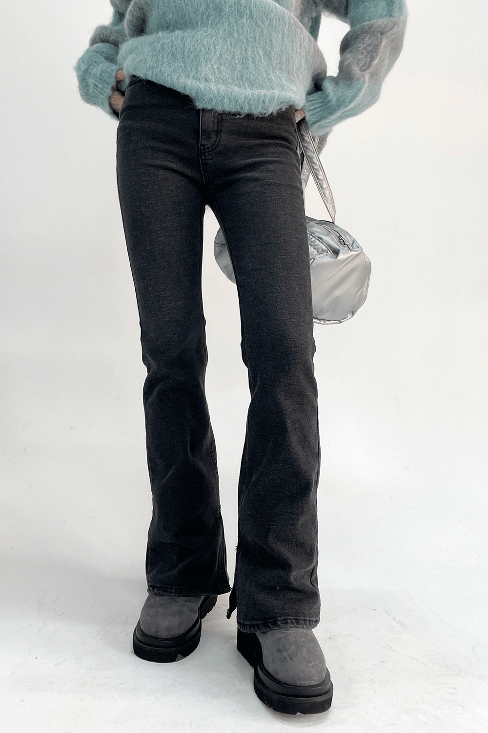 slit boots cut jean (grey)