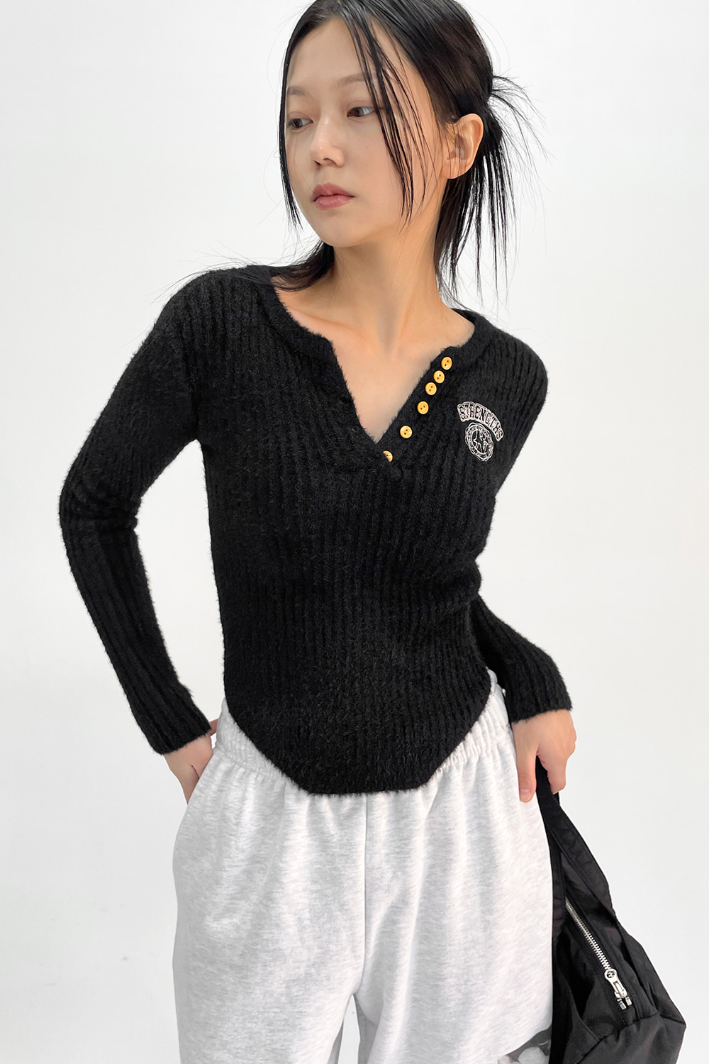 pocky slim button knit (3colors)