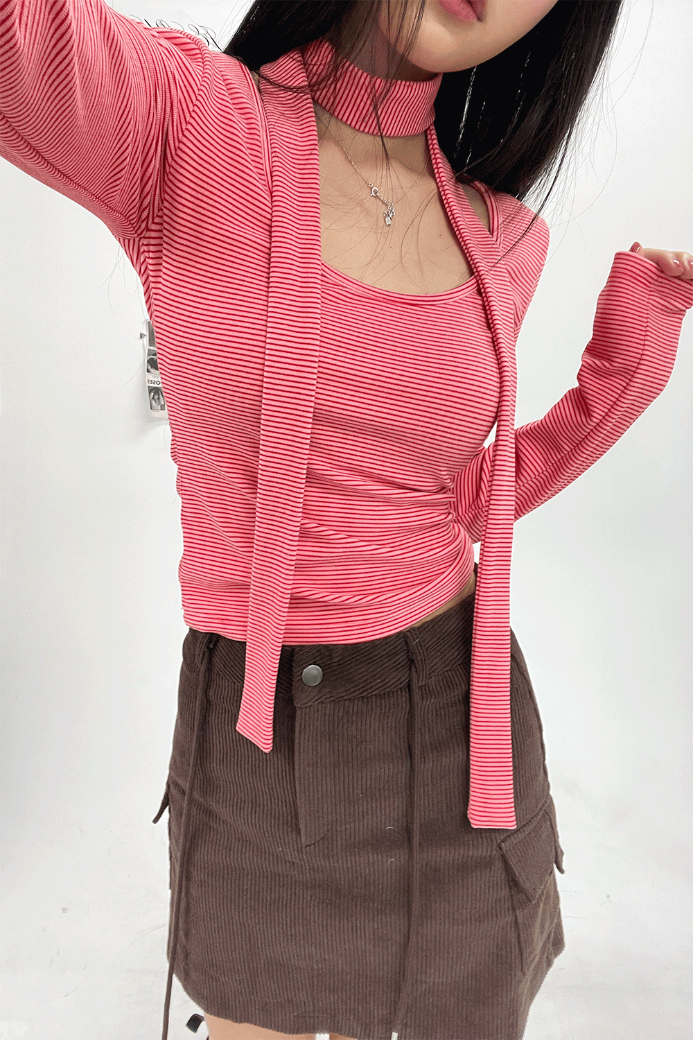 [ACUBI CLUB] winter stripe scarf tee (3colors)